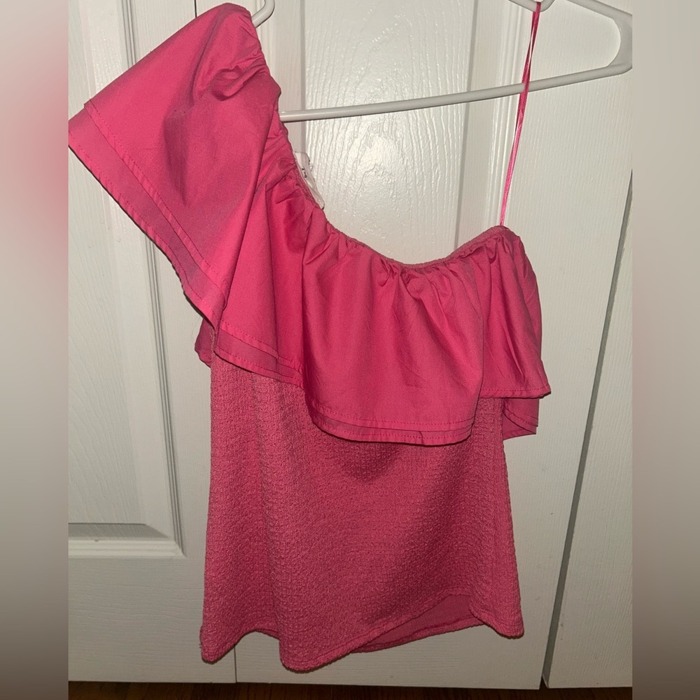 Nicabel Pink One-Shoulder Ruffle Top - Picture 3 of 7